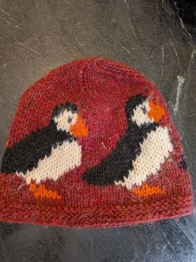 Icelandic Handknit Red Puffin Wool Hat
